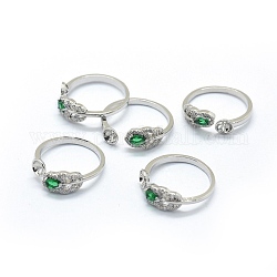 Messing Fingerring-Komponenten, mit Zirkonia, für die Hälfte gebohrt Perlen, einstellbar, grün, Platin Farbe, 19 mm