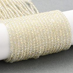 Placcare trasparente perle di vetro fili, arcobaleno placcato, tondo sfaccettato, giallo oro chiaro, 3x2.5mm, Foro: 0.7 mm, circa 149pcs/filo, 14.57'' (37 cm)