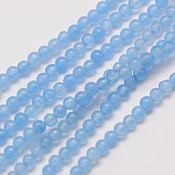 Giada bianca naturale filoni tonda, tinto, azzurro, 3mm, Foro: 0.8 mm, circa 110pcs/filo, 15~15.5 pollice