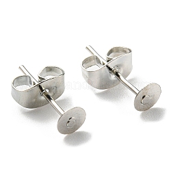 Risultati di orecchini in ferro, cuscinetti per orecchini rotondi piatti con orecchino a farfalla sul retro, platino, 4mm, 100pcs/scatola