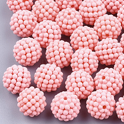 Perles acryliques de style caoutchouté, perles baies, perles combinés, ronde, rose, 12x11.5mm, Trou: 1.6mm