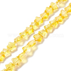 Transparent Glass Beads, with Glitter Powder, Star, Gold, 7.5~8x8.3x4mm, Hole: 0.7~1mm, about 50pcs/strand, 14.72~14.92 inch(37.4~37.9cm)