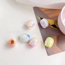 Cuentas de acrílico iridiscente arcoíris chapadas en uv, Abalorios de grande agujero, barril, color mezclado, 19.2x17.3mm, agujero: 8 mm
