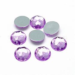 Acrílico Diamante de imitación plana espalda cabujones, facetados, plateado inferior, medio redondo / cúpula, púrpura medio, 14x4mm