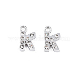304 Stainless Steel Charms, with Crystal Rhinestone, Letter, Letter.K, 10~10.5x2~8x2mm, Hole: 1.2mm