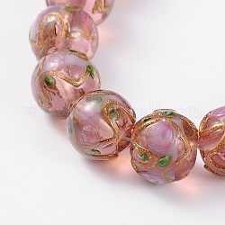 Handmade Gold Sand Lampwork Round Beads, Rosy Brown, 12mm, Hole: 1.5~2mm