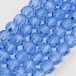 Chapelets de perles en verre transparent, imitation de cristal autrichien, facetté (32 facettes), ronde, bleuet, 6mm, Trou: 1mm, Environ 96~98 pcs/chapelet, 20~21 pouce