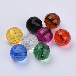 Perles en acrylique transparente, facette, ronde, couleur mixte, 18x18mm, Trou: 2.7mm, environ 145 pcs/500 g
