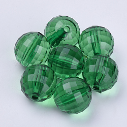 Perline acrilico trasparente, sfaccettato, tondo, verde scuro, 10x10mm, Foro: 1.9 mm, circa 878pcs/500g