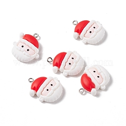 Ciondoli in resina opaca a tema natalizio, con i risultati di ferro tono platino, Babbo Natale testa, bianco, 25x21.5x8mm, Foro: 2 mm