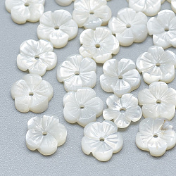 Shell perle bianche naturali, perle di madreperla, fiore, colore conchiglia, 8x8x2mm, Foro: 0.8 mm