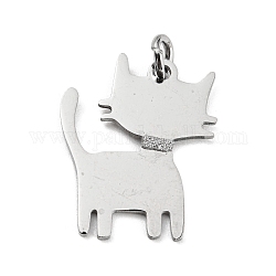 304 Stainless Steel Pendants, with Jump Ring and Glitter, Stamping Blank Tag, Cat Charm, Stainless Steel Color, 27x20x1.5mm, Hole: 4mm