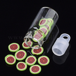 Ручной полимерной глины ногтей декоративные аксессуары, с стеклянной бутылкой для желаний и пластиковой пробкой для ccb, арбуз, красные, 5~6x0.5~1 мм