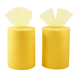 Rubans de maille déco, tissu de tulle, Tissu à carreaux en tulle pour la fabrication de jupe, jaune, 6 pouce (15 cm), 100yards / roll (91.44m / roll)