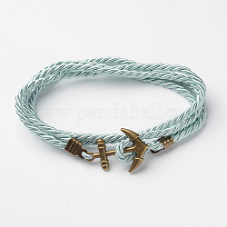 Two Loops Polyester Cord Wrap Bracelets, with Anchor Antique Bronze Tone Alloy Findings, Light Blue, 415x3mm