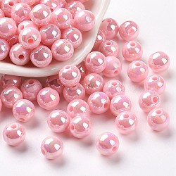 Perles acryliques opaques, de couleur plaquée ab , ronde, perle rose, 8x7mm, Trou: 2mm, environ 1745 pcs/500 g
