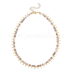 Double Layer Necklaces, with  Faceted Glass Beads, 304 Stainless Steel Lobster Claw Clasps, Brass Curb Chains & Charms, Golden, Plum, 13.78~14.17 inch(35~36cm)
