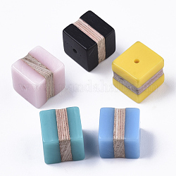 Perles de résine et de bois, cube, couleur mixte, 15.5x15.5x15.5mm, Trou: 1.8mm