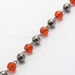 Ручной круглые стеклянные бусы цепи для ожерелья браслеты делает, с железным штифтом, несварные, оранжево-красный, 39.3 дюйм, о 42sets / прядь