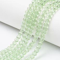 Chapelets de perles en verre, facette, rondelle, vert pale, 4x3mm, Trou: 0.4mm, Environ 123~127 pcs/chapelet, 16.5~16.9 pouce (42~43 cm)