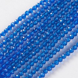 Abalorios de vidrio, facetados, redondo, azul real, 2x2mm, agujero: 0.4 mm, aproximamente 193~197 pcs / cadena, 14.17 pulgada ~ 15.51 pulgadas (36~39.4 cm)