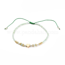 Adjustable Nylon Cord Braided Bead Bracelets, with Glass Seed Beads, Brass Heart Beads, Alloy Spacer Beads and Natural Green Aventurine Beads, Inner Diameter: 2-1/8~3-7/8 inch(5.5~9.8cm)