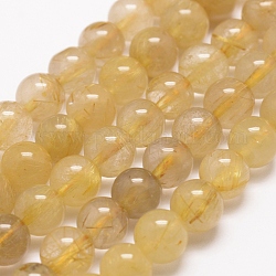 Oro naturale perle di quarzo rutilato fili, tondo, 8mm, Foro: 1 mm, circa 46pcs/filo, 14.5 pollice ~ 14.6 pollici (37~37.2 cm)