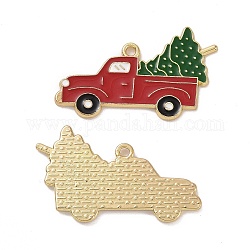 Weihnachtsthema-Rack-Anhänger aus legierter Emaille, hellgoldfarbene Trucks mit Weihnachtsbaumanhängern, rot, 21.5x35.5x1.5 mm, Bohrung: 1.7 mm