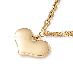 Collana con ciondolo a cuore con catene portacavi, placcatura ionica (ip) 304 gioielli in acciaio inossidabile per donna, oro, 18.62 pollice (47.3 cm)