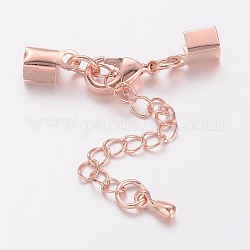 Iron Chain Extender, with Brass Folding Crimp Ends, Rose Gold, 67mm, Lobster Clasp: 12x8x3mm, End: 9x4mm, Iron Circle: 3mm inner diameter