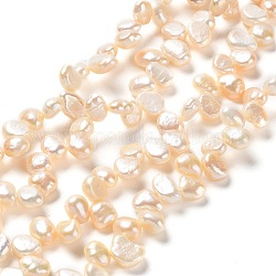 Fili di perle di perle d'acqua dolce coltivate naturali, due lati lucido, grado 4a+, peachpuff, 7~9x6~7x4.5~5mm, Foro: 0.7 mm, circa 75~77pcs/filo, 16.14 pollice (41 cm)