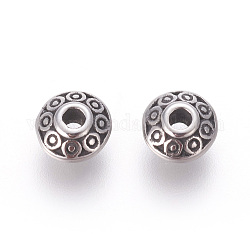 Intercalaire perles en 304 acier inoxydable, plat rond, argent antique, 6.5x3.5mm, Trou: 1.8mm