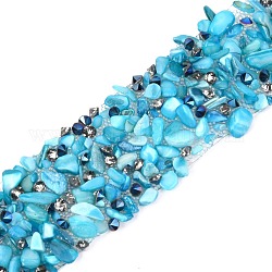 Strass hotfix, con perline di conchiglia e rifiniture di strass, nastro di strass per rifiniture da cucito in vetro di cristallo, accessori costume, cielo blu, 25mm