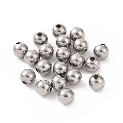 Perles rondes en 304 acier inoxydable, couleur inoxydable, 8mm, Trou: 2.5mm