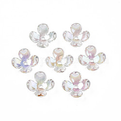 Transparent Acrylic Bead Caps, AB Color Plated, 4-Petal, Flower, Clear, 12x12x4.5mm, Hole: 1.4mm