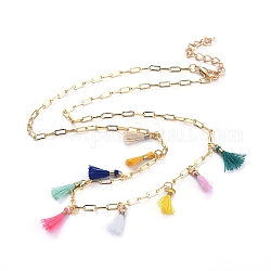 Pendant Necklaces, with Brass Paperclip Chains, Iron Chain Extender, Polycotton Tassel Charms and Alloy Lobster Claw Clasps, Colorful, 18.18 inch(46.2cm)