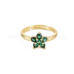 Стеклянный цветок регулируемое кольцо, настоящие 18-каратные позолоченные латунные украшения для женщин, без кадмия и без свинца, темно-зеленый, размер США 7 1/4 (17.5 мм)