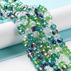 Chapelets de perles en verre, facette, rondelle, vert foncé, 6x5mm, Trou: 1mm, Environ 85~88 pcs/chapelet, 16.1~16.5 pouce (41~42 cm)