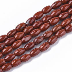 Rosso naturale perline di diaspro fili, ovale, 6~7x4.5mm, Foro: 0.8 mm, circa 61~64pcs/filo, 15.75 pollice (40 cm)