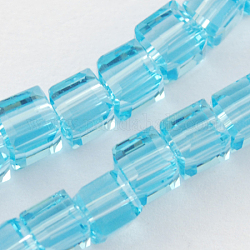 Hilos de abalorios de vidrio, facetados, cubo, luz azul cielo, 7~8x7~8x7~8mm, agujero: 1 mm, aproximamente 72 pcs / cadena, 21.6 pulgada