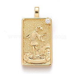 Brass Micro Pave Clear Cubic Zirconia Pendants, Real 18K Gold Plated, Tarot Card Charms, The Fool, The Fool 0, 30x15x4mm, Hole: 3~4mm