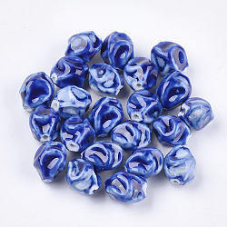 Manuell Porzellan Perlen, Phantasie antiken glasiertem Porzellan, Twist, Blau, 17x14x14 mm, Bohrung: 2.5 mm