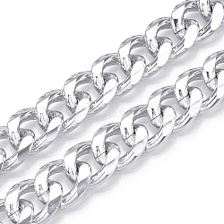 Cadenas de bordillo facetadas de aluminio, cadenas de eslabones cubanos con corte de diamante, sin soldar, plata, 20.5x17x4.5mm