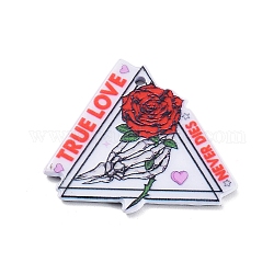 Pendentifs en acrylique opaque pour la Saint-Valentin, main squelette avec rose, triangle, 32x35.5x2.5mm, Trou: 1.8mm