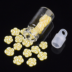 Accessories de décoration d'art d'ongle en argile polymère manuels, avec bouteille de verre et bouchon de bouteille en plastique ccb, fleur, jaune, 5~6x5~6x0.5~1mm