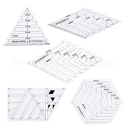 5 個のアクリルキルティング定規  台形/60 度の三角形/六角形/60 度のひし形/45 度のひし形のテンプレート  透明なパッチワーク縫製カッティングクラフト定規diyツール  透明  162~300x125~155x2.8mm