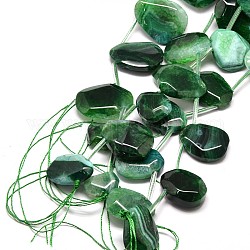 Nuggets Natural Agate Beads Strands, Dyed, Green, 24~45x13~35x8~12mm, Hole: 3mm, about 11pcs/strand, 16inch
