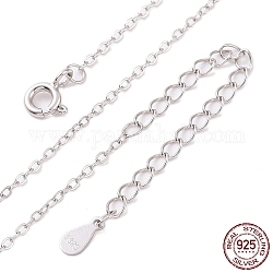Rhodium Plated 925 Sterling Silver Flat Cable Chain Necklace, with S925 Stamp, for Beadable Necklace Making, Long-Lasting Plated, Platinum, 18.15 inch(46.1cm)
