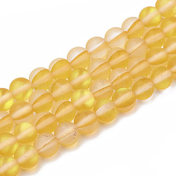 Chapelets de perles en pierre de lune synthétique, perles holographiques, teinte, mat, ronde, orange foncé, 10mm, Trou: 1mm, Environ 36~39 pcs/chapelet, 14~15 pouce
