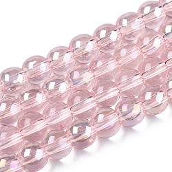 Placcare trasparente perle di vetro fili, ab colore placcato, tondo, rosa nebbiosa, 6~6.5mm, Foro: 1.4 mm, circa 67~70pcs/filo, 14.76 pollice ~ 15.16 pollici (37.5~38.5 cm)
